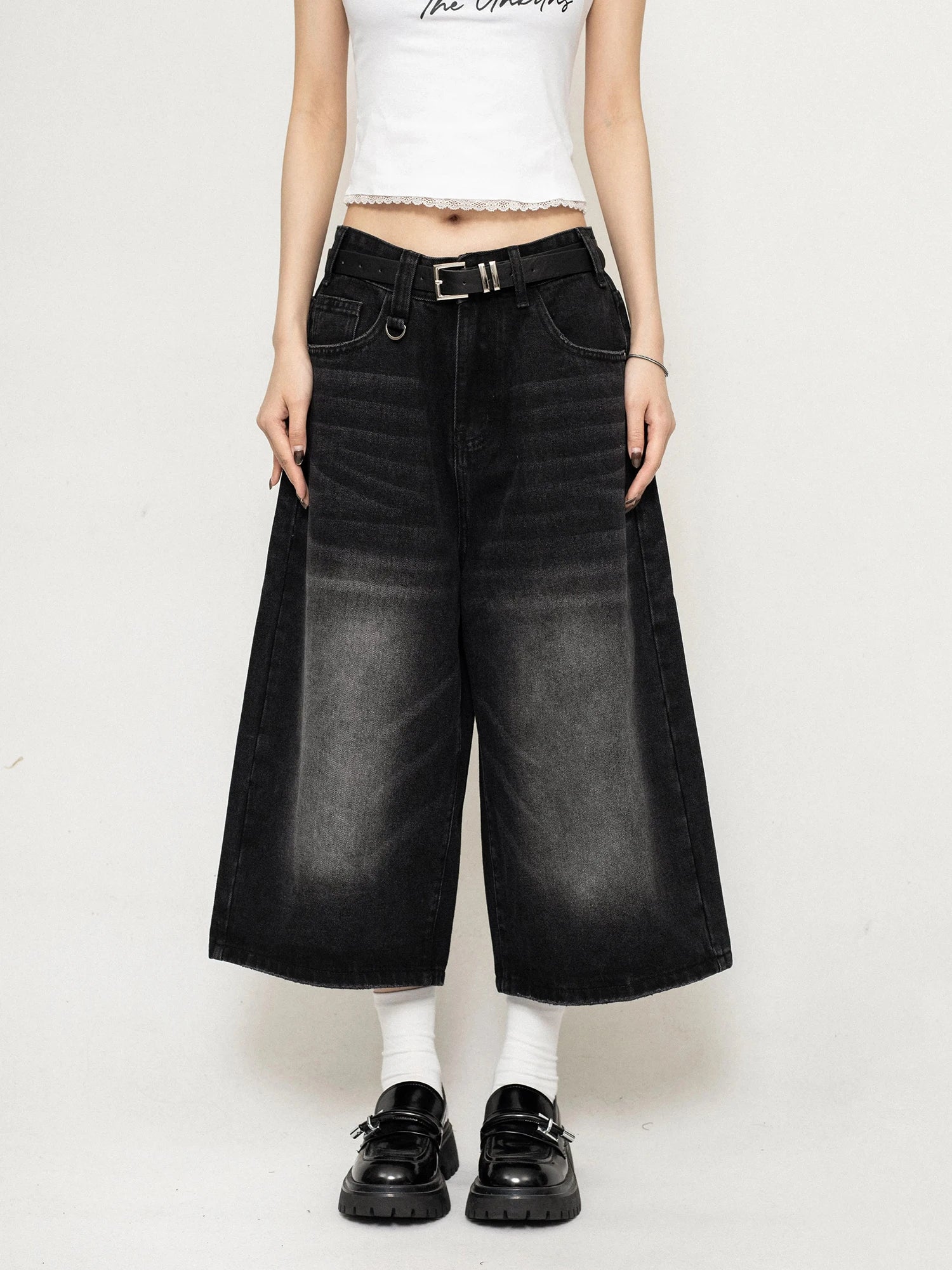 Y2K Wide Leg Oversize Denim Trouser  Black S  - VONVEX