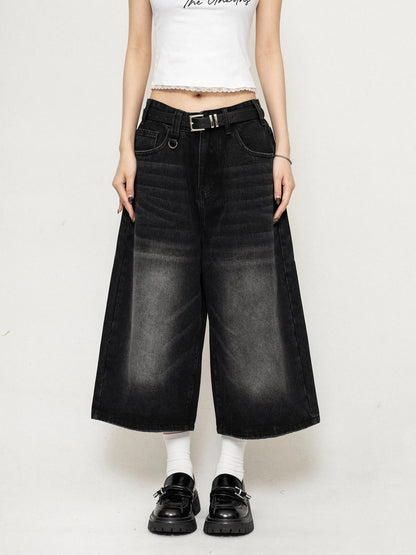 Y2K Wide Leg Oversize Denim Trouser  Black S  - VONVEX