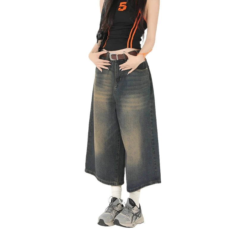 Y2K Wide Leg Oversize Denim Trouser     - VONVEX