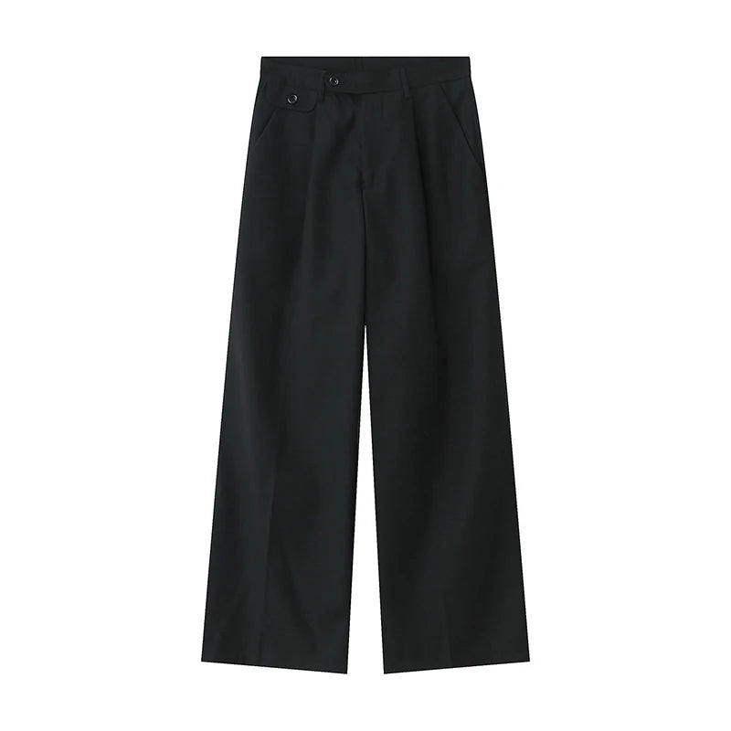 Solid Color Casual Loose Fit Pants  Black S  - VONVEX