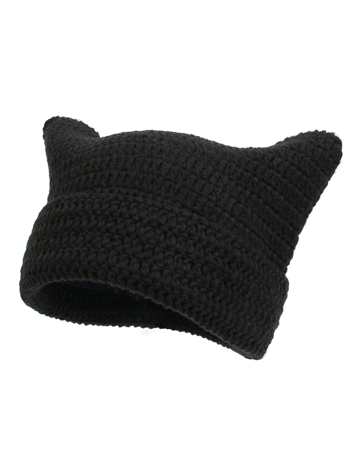 Cute Cat Ears Striped Beanie  PureBlack One Size  - VONVEX