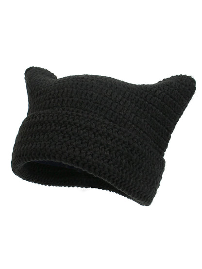 Cute Cat Ears Striped Beanie  PureBlack One Size  - VONVEX