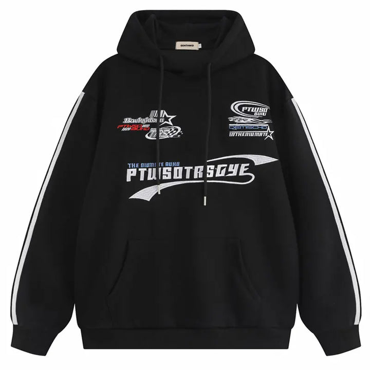 Y2K Vintage Embroidered Baggy Hoodie Black M - VONVEX