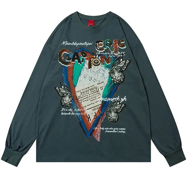 Y2K Butterfly Island Sweater Green Oversize S - VONVEX