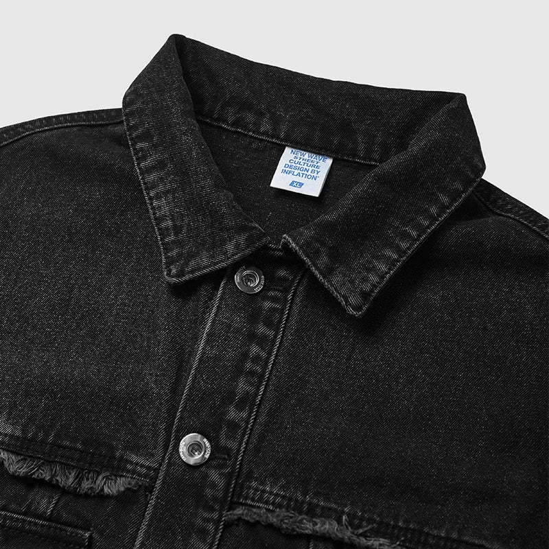 Frayed Bleached Denim Short Jacket - VONVEX