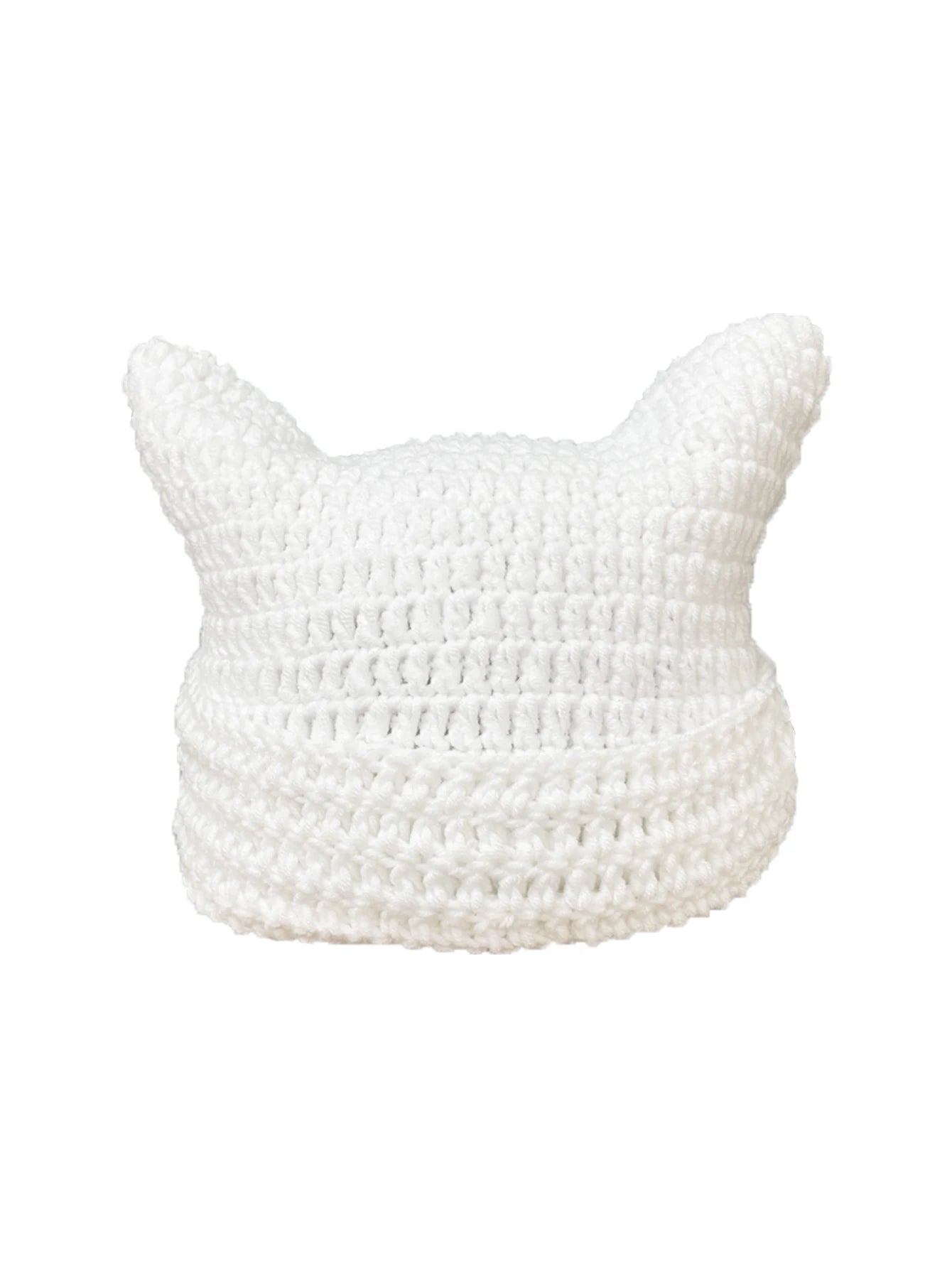Cute Cat Ears Striped Beanie  PureWhite One Size  - VONVEX