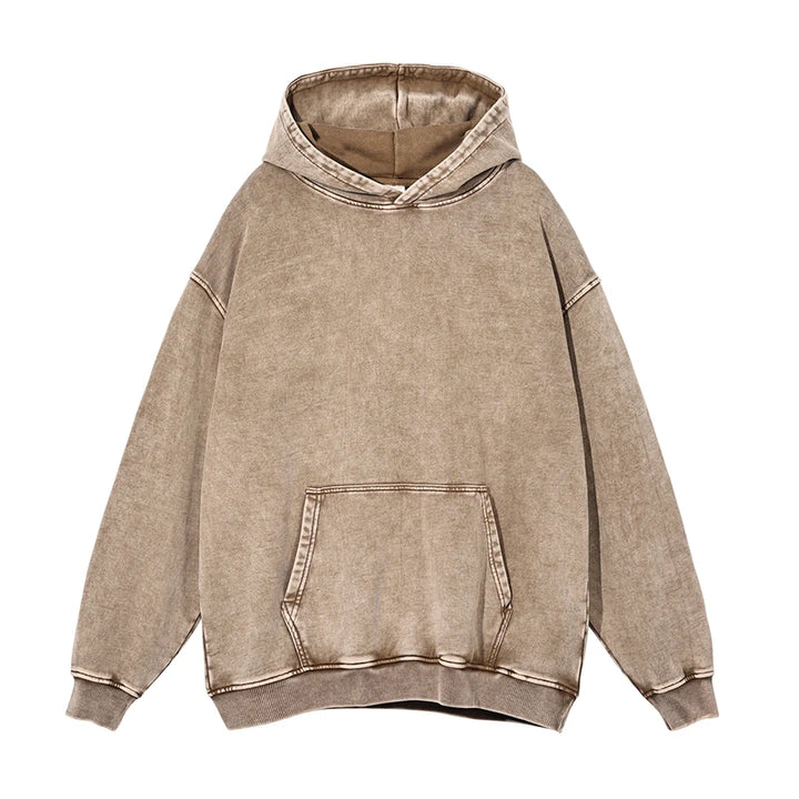 Heavyweight Washed Urban Hoodie  Khaki S  - VONVEX