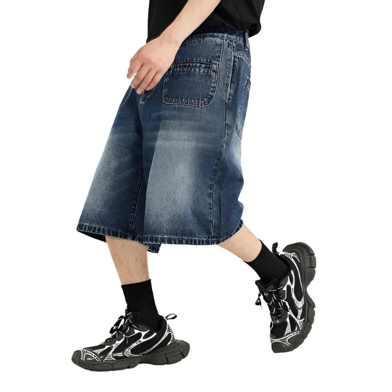 Retro Multi Pockets Denim Shorts  Blue S  - VONVEX