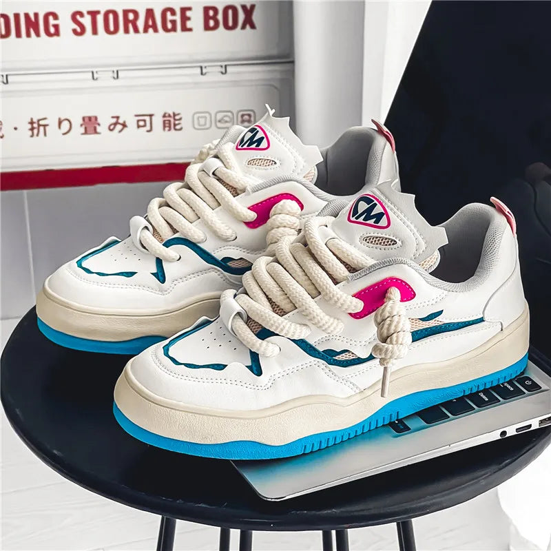 Neon Thick Lace Striped Color Sneakers white blue 35 - VONVEX