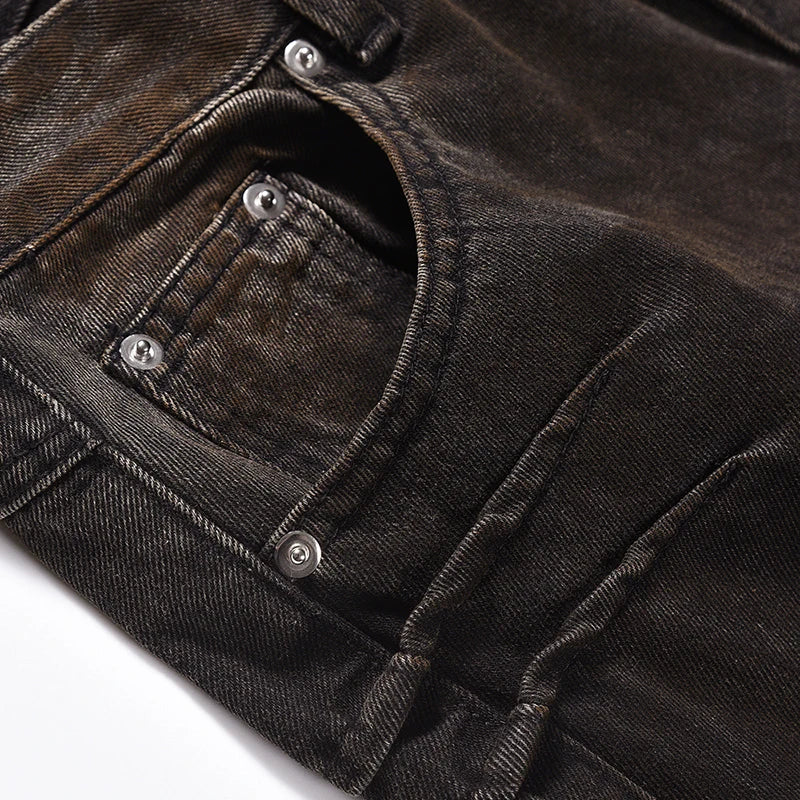 Pleated Washed Jeans     - VONVEX