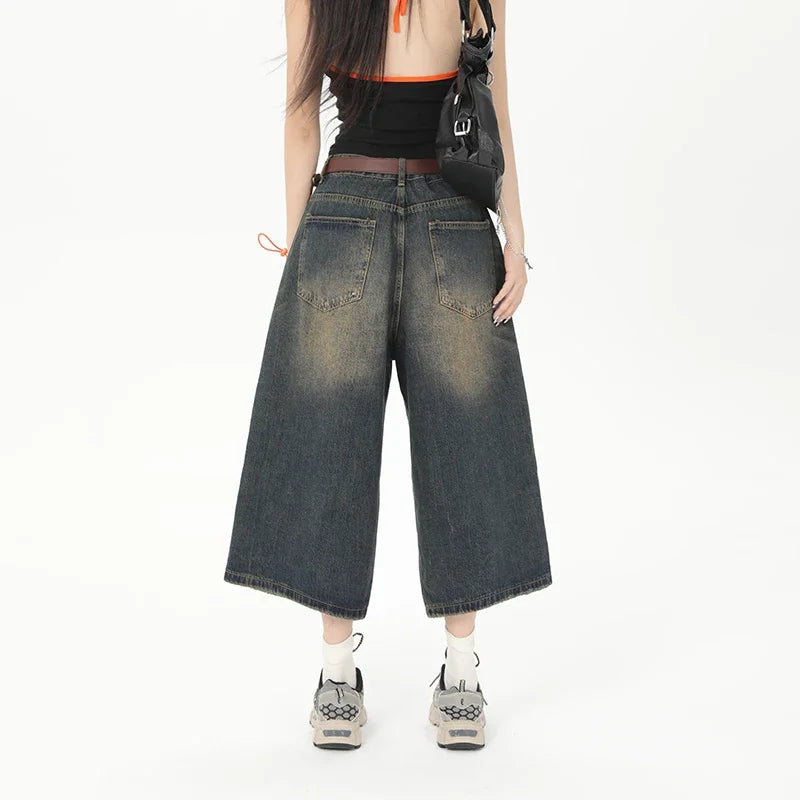 Y2K Wide Leg Oversize Denim Trouser  Retro Blue S  - VONVEX