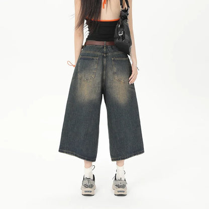Y2K Wide Leg Oversize Denim Trouser  Retro Blue S  - VONVEX