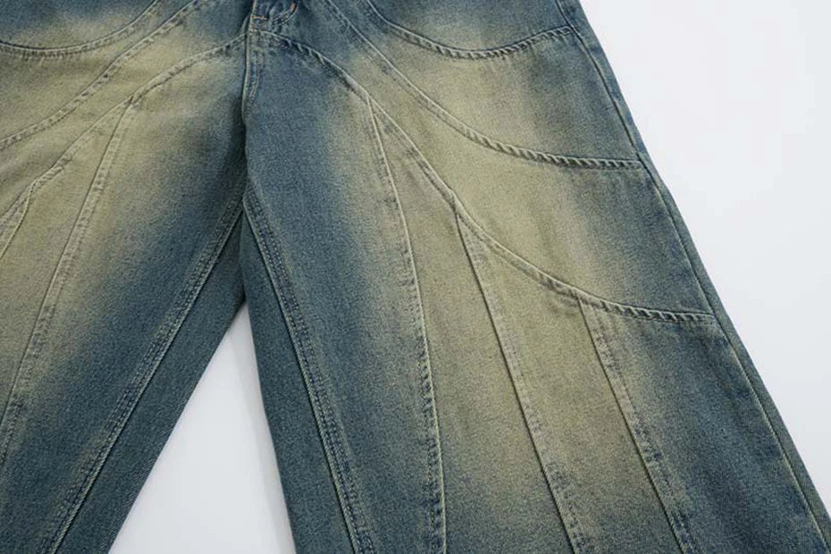 Curved Seam Wide-Leg Jeans     - VONVEX