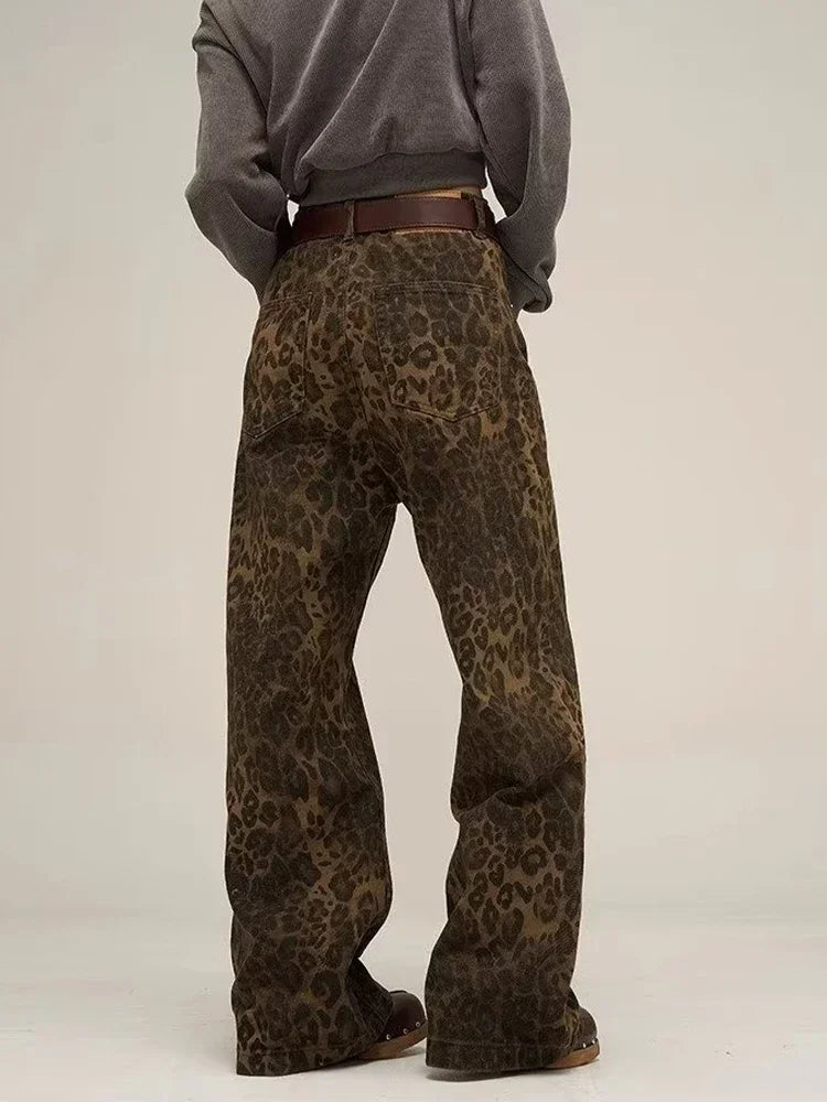 Y2K Leopard Flair High-Waisted Pants     - VONVEX