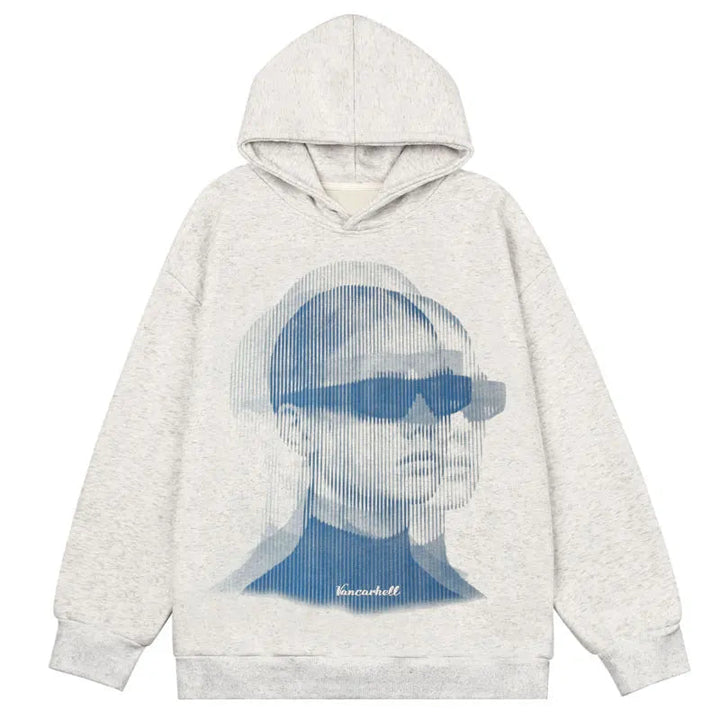 Y2k Blurry Man Hoodie Light Grey Oversize M - VONVEX