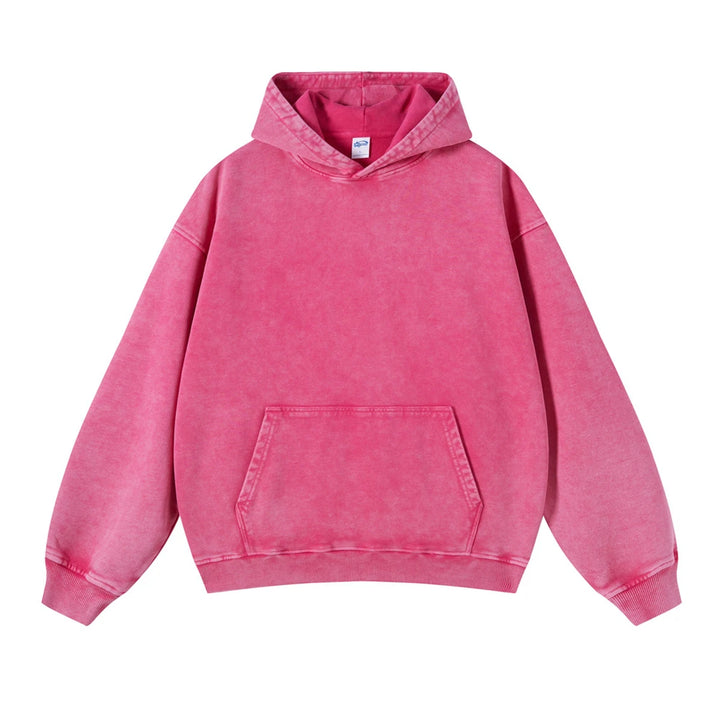 Heavyweight Washed Urban Hoodie  Rose Red S  - VONVEX