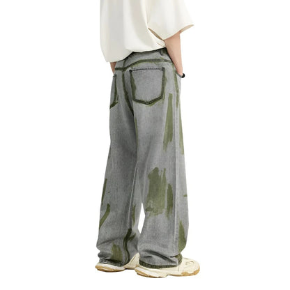 Casual Green Painted Wide-Leg Jeans  Grey S  - VONVEX
