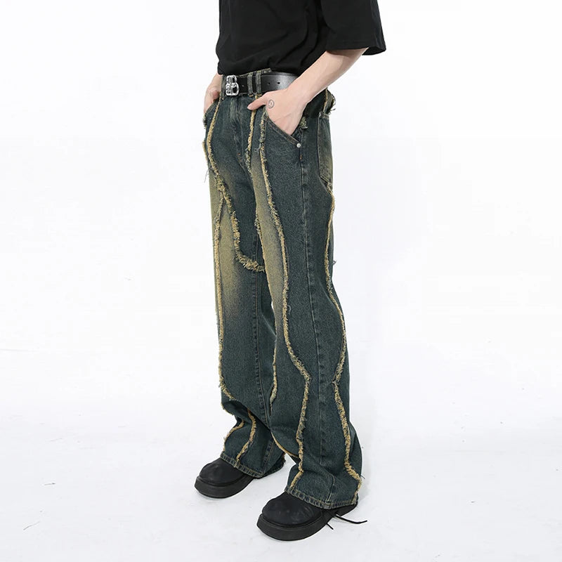 Wave Stitch Denim Jeans     - VONVEX