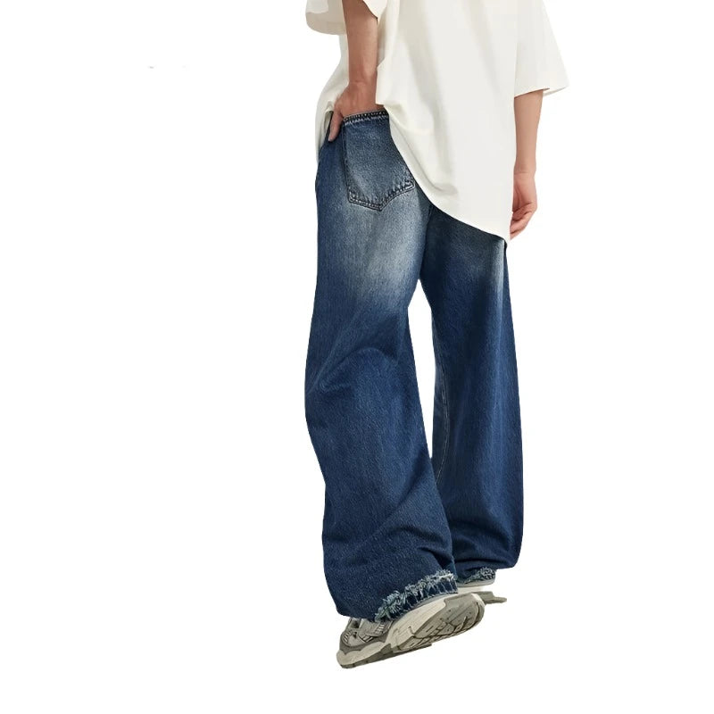 Retro Ripped Wide-Leg Denim Jeans     - VONVEX