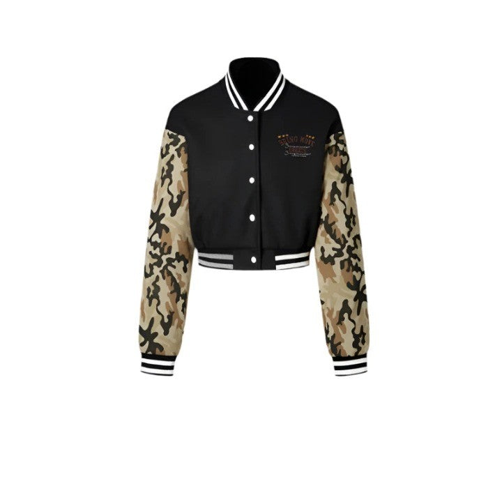 Women's Camouflage Varsity Jacket  black S  - VONVEX