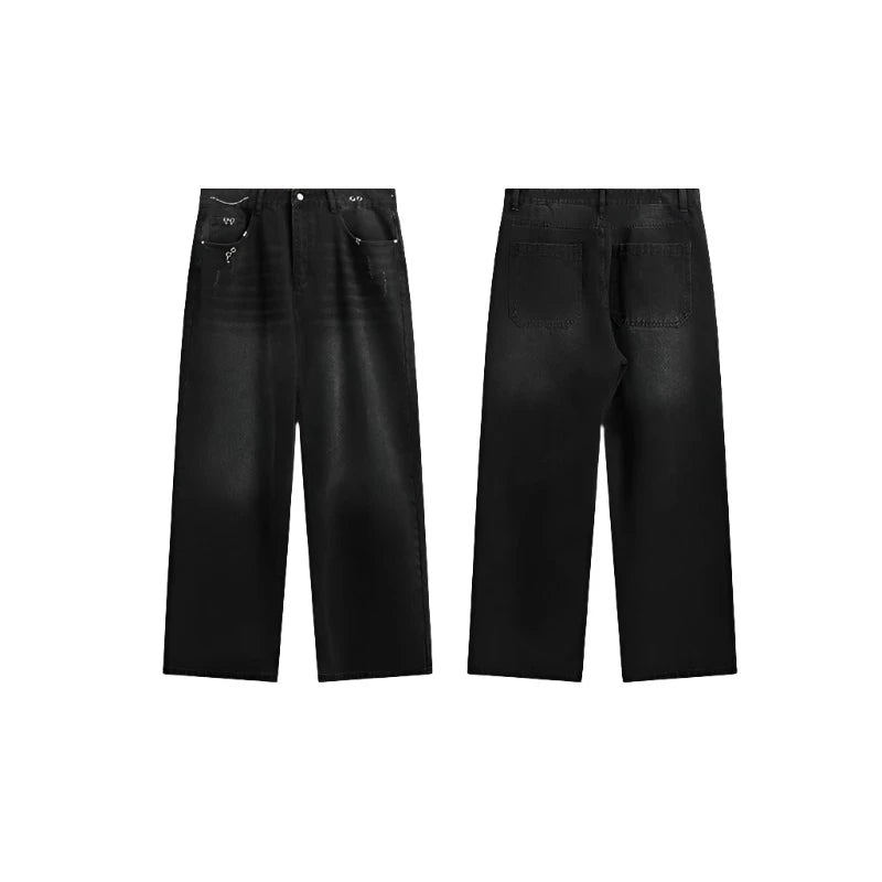 Casual Patched Wide-leg Jeans     - VONVEX