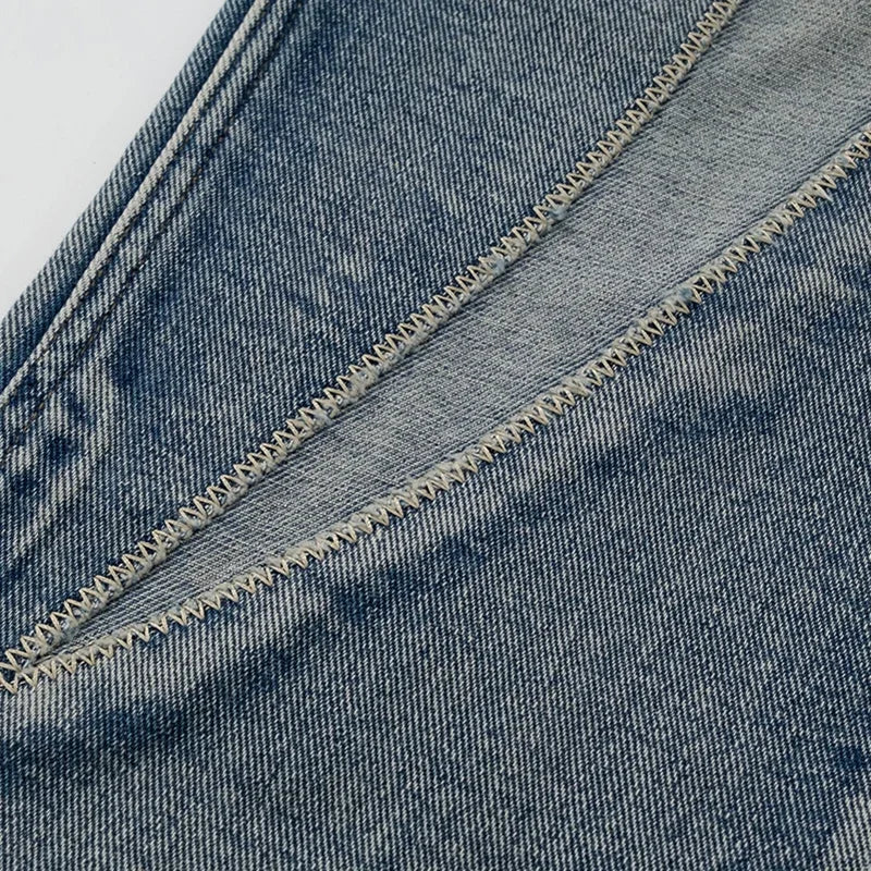 Flame Embroidery Denim Jeans     - VONVEX