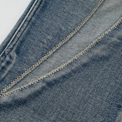 Flame Embroidery Denim Jeans     - VONVEX