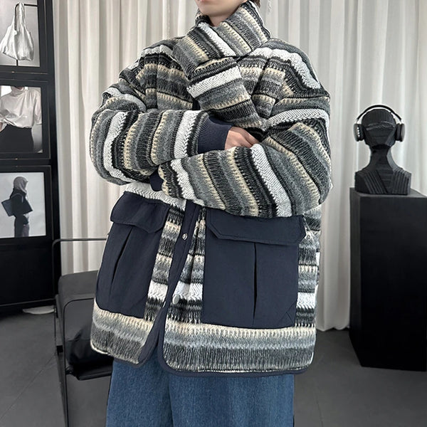 Neckerchief Design Striped Contrast Color Jacket     - VONVEX