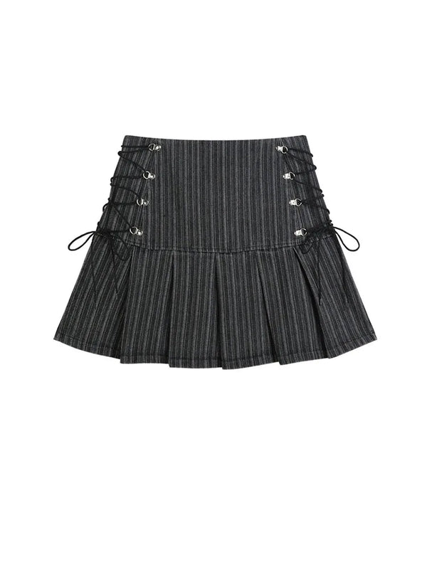 Y2K Stripe Bandage Mini Skirt  Grey XL  - VONVEX