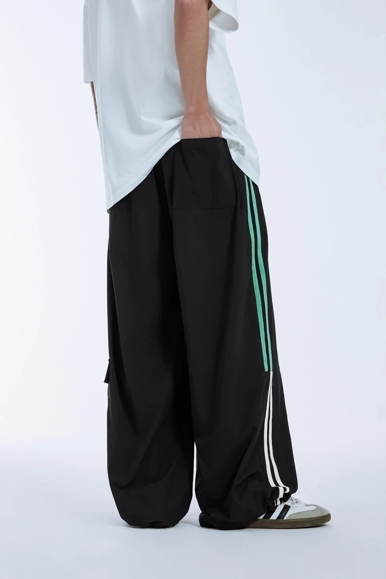 Retro Patchwork Wide-Leg Cargo Pants     - VONVEX