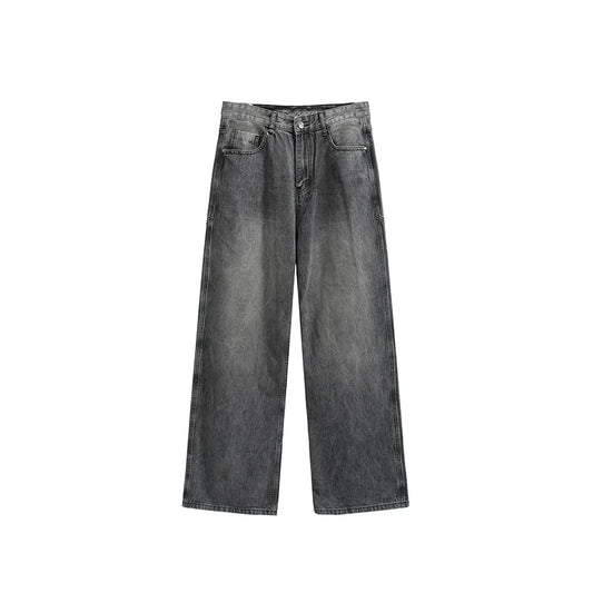 Retro Washed Straight Leg Jeans Black grey S - VONVEX