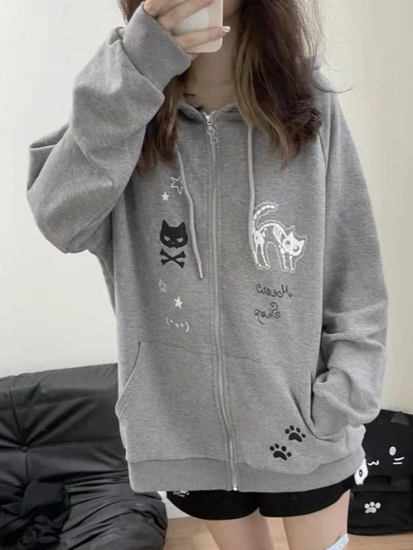 Y2K Kitty Paw Print Hoodie     - VONVEX