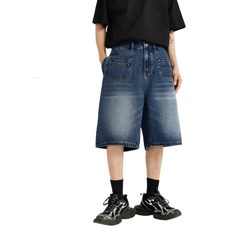 Retro Multi Pockets Denim Shorts     - VONVEX
