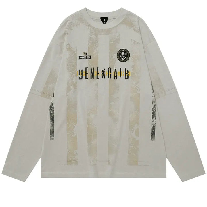Y2K Washed Patchwork Distressed Sweater Beige Oversize S - VONVEX