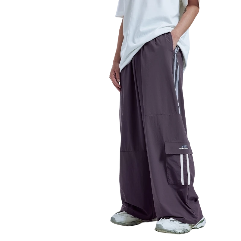 Retro Patchwork Wide-Leg Cargo Pants  Purple L  - VONVEX