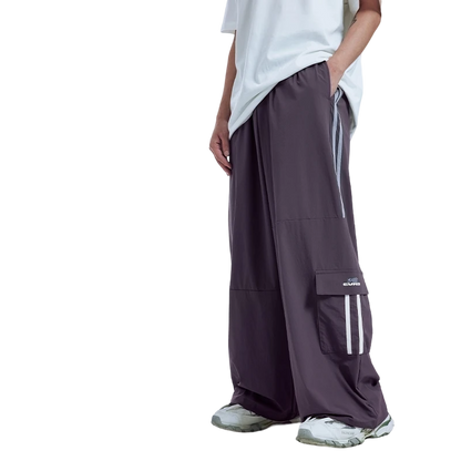 Retro Patchwork Wide-Leg Cargo Pants  Purple L  - VONVEX