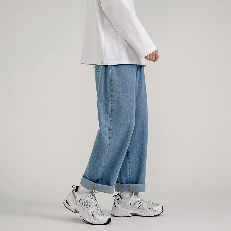 Solid Straight-leg Denim Pants  Vintage blue S  - VONVEX