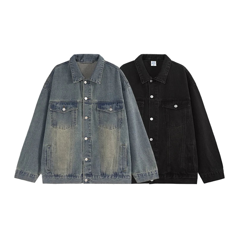 Retro Washed Denim American Jacket     - VONVEX