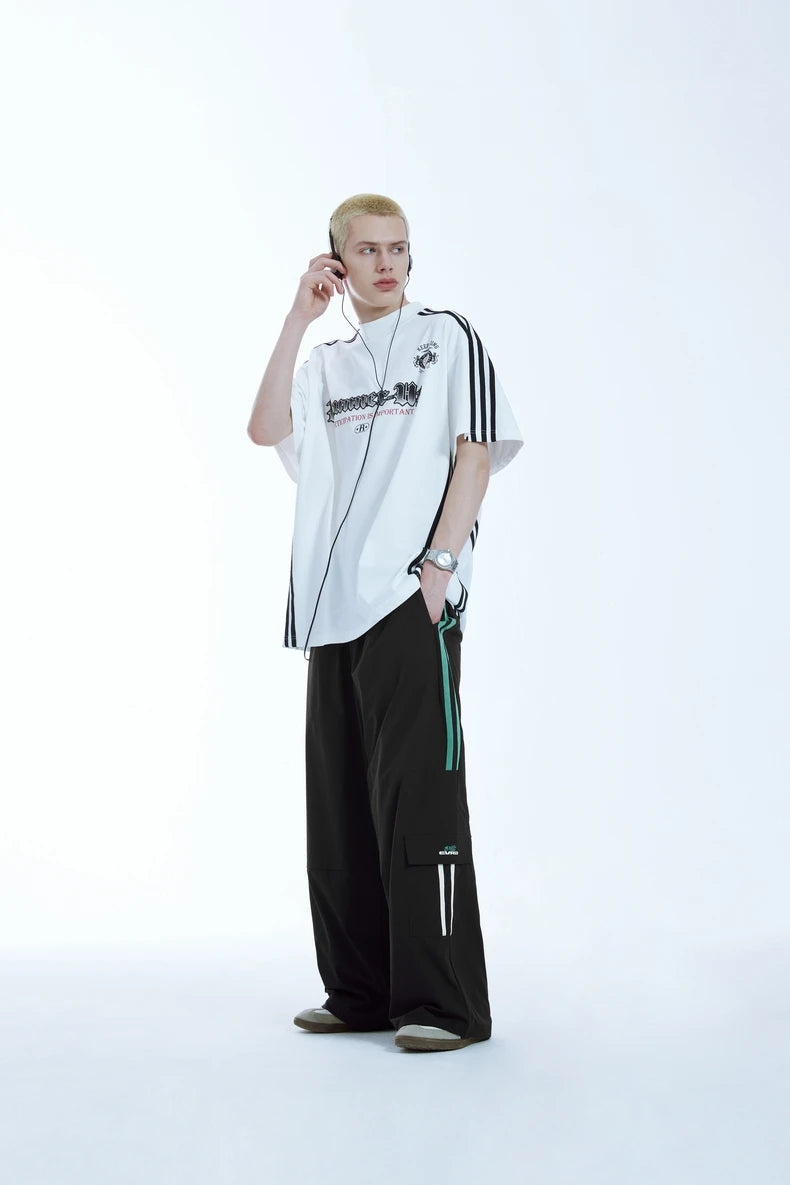 Retro Patchwork Wide-Leg Cargo Pants     - VONVEX