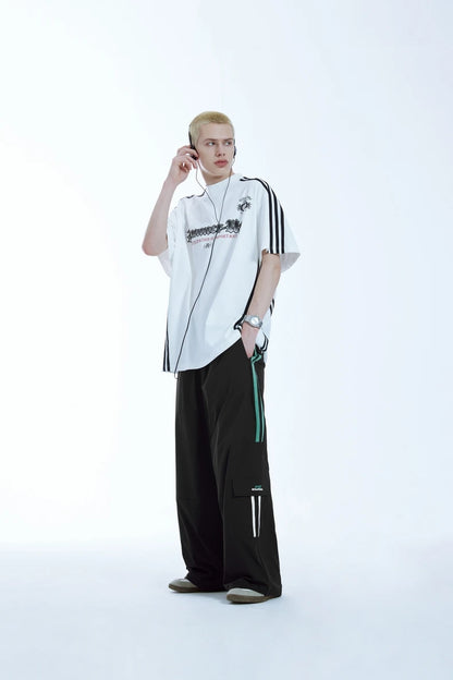 Retro Patchwork Wide-Leg Cargo Pants     - VONVEX
