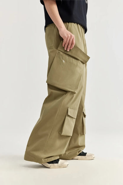 Casual 3D Wide-leg Cargo Pants     - VONVEX
