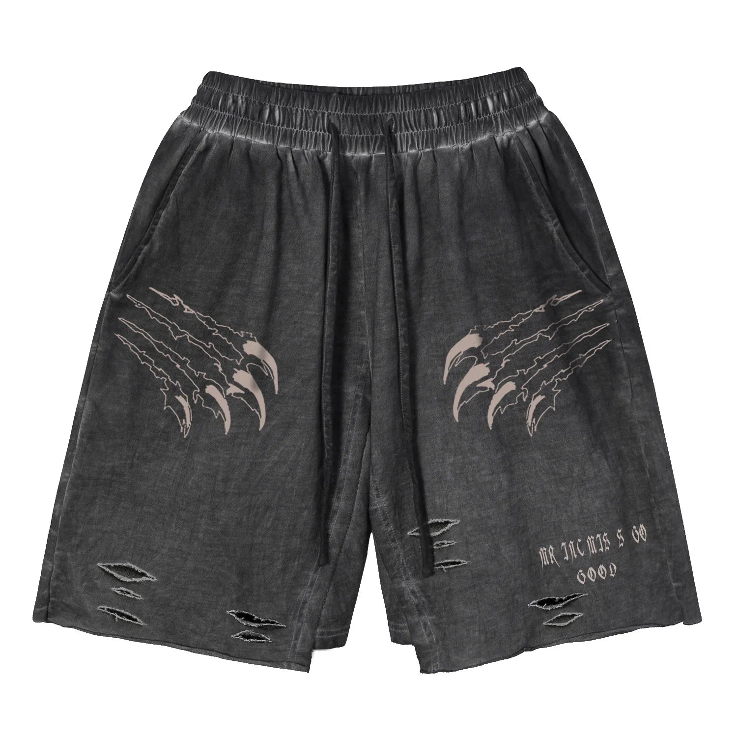 Tiger Claw Ripped Shorts  Gray M  - VONVEX