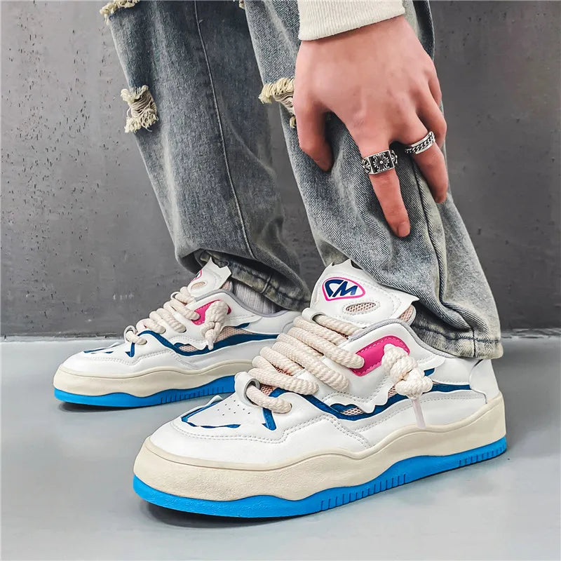 Neon Thick Lace Striped Color Sneakers - VONVEX