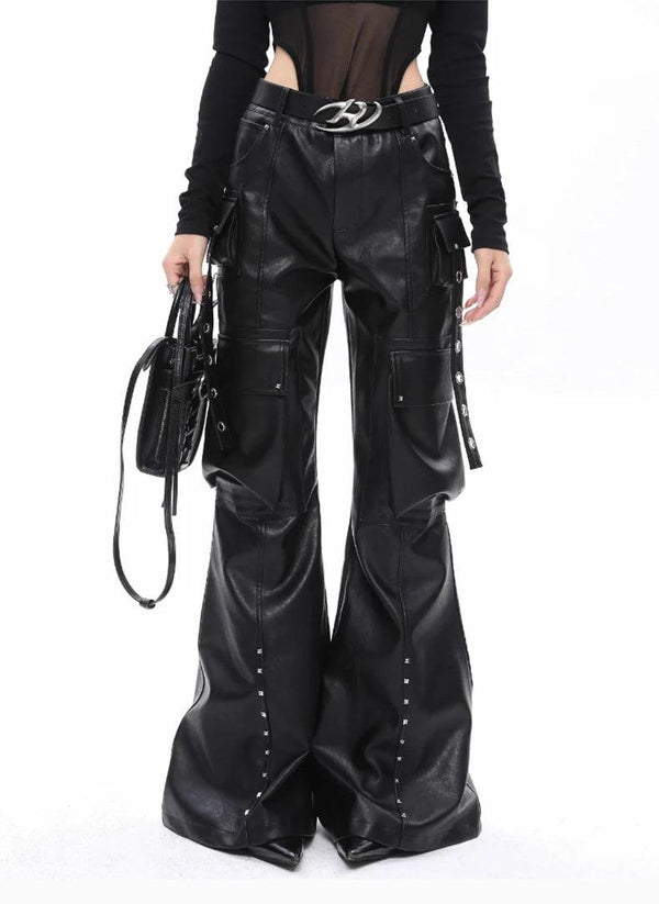 Black Wide Leg Cargo Pant     - VONVEX