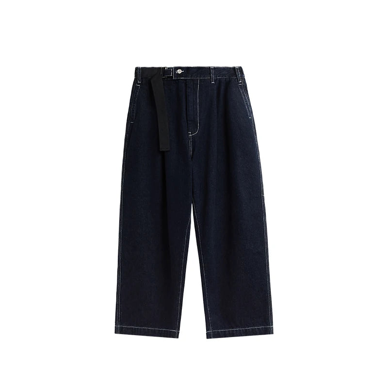 Stitching Blue Wide-Leg Jeans  Blue S  - VONVEX