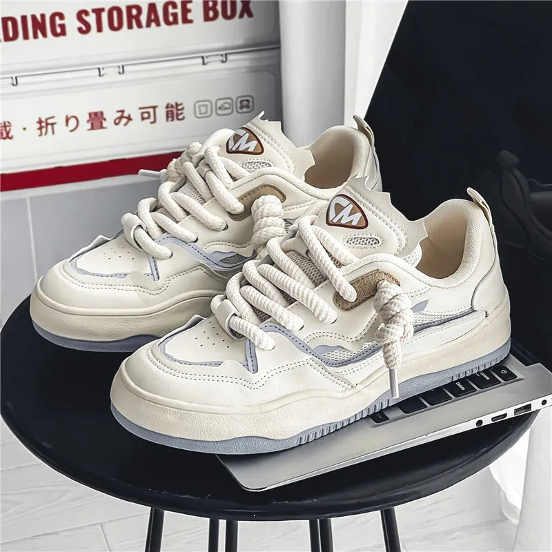 Neon Thick Lace Striped Color Sneakers Beige 35 - VONVEX