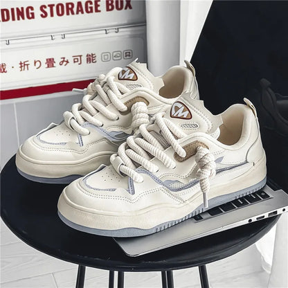 Neon Thick Lace Striped Color Sneakers Beige 35 - VONVEX