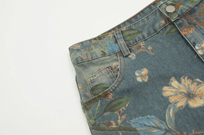 Spicy Bloom Washed Jeans     - VONVEX