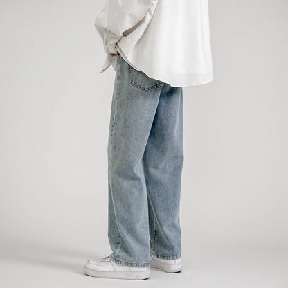 Solid Straight-leg Denim Pants     - VONVEX