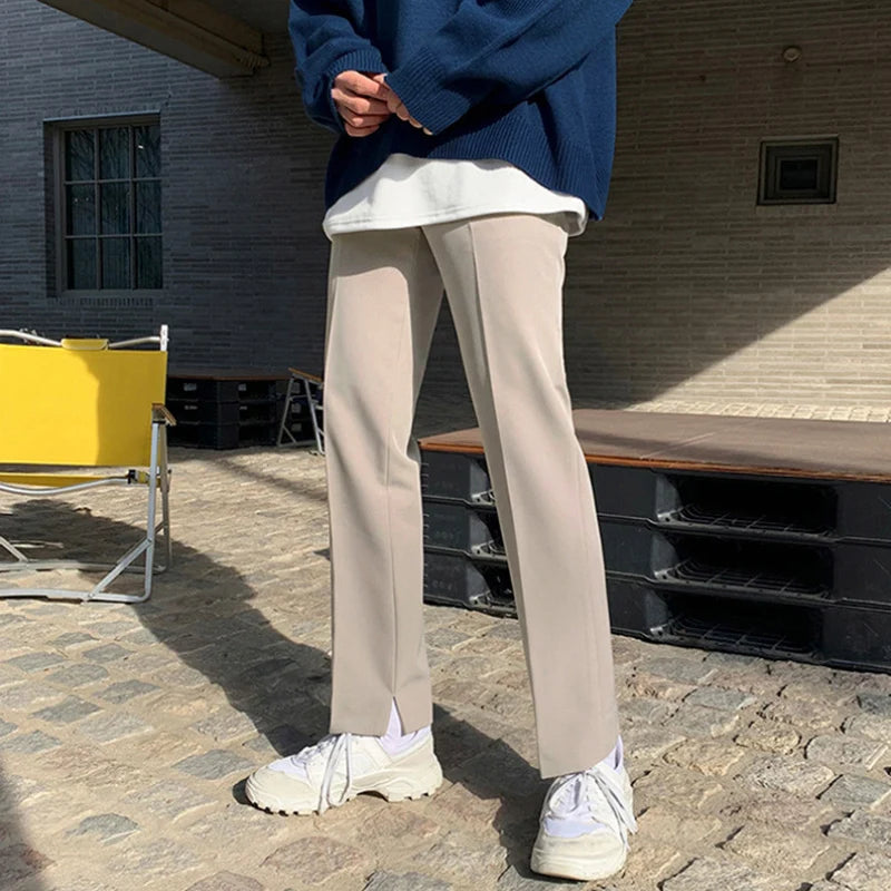 Straight Fit Casual Normal Pants  Khaki M  - VONVEX